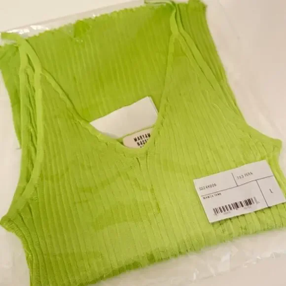 Maryam Nassir Zadeh Blanca Tank Size Large Brat Neon Green Ribbed Knit Top NWT - Picture 2 of 6